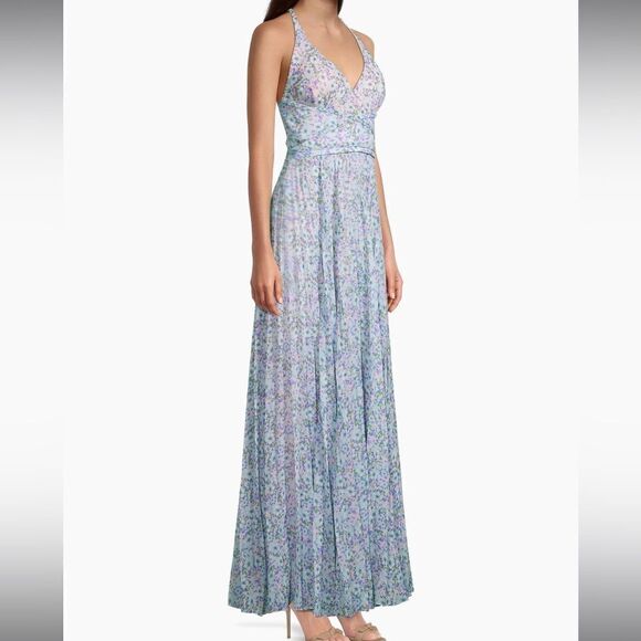 Laundry by Shelli Segal Floral Pleated Chiffon Crisscross Back Maxi Dress Sz 2 - Picture 5 of 12